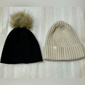 Aritzia Main Character Black Pom Beanie and Tna Beanie in Cream